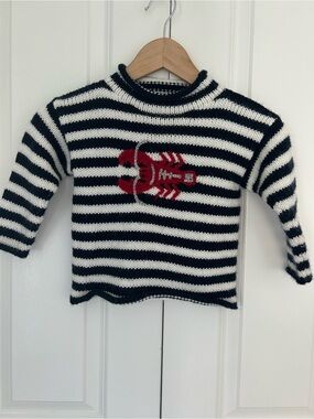 American South Side Alpaca Wool Peru Knit Striped Lobster Pullover Sweater 4